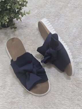Bernie Mev. Blue Bow Venti Freesia Preppy Nautical Platform Sandals, 39 / US 8.5